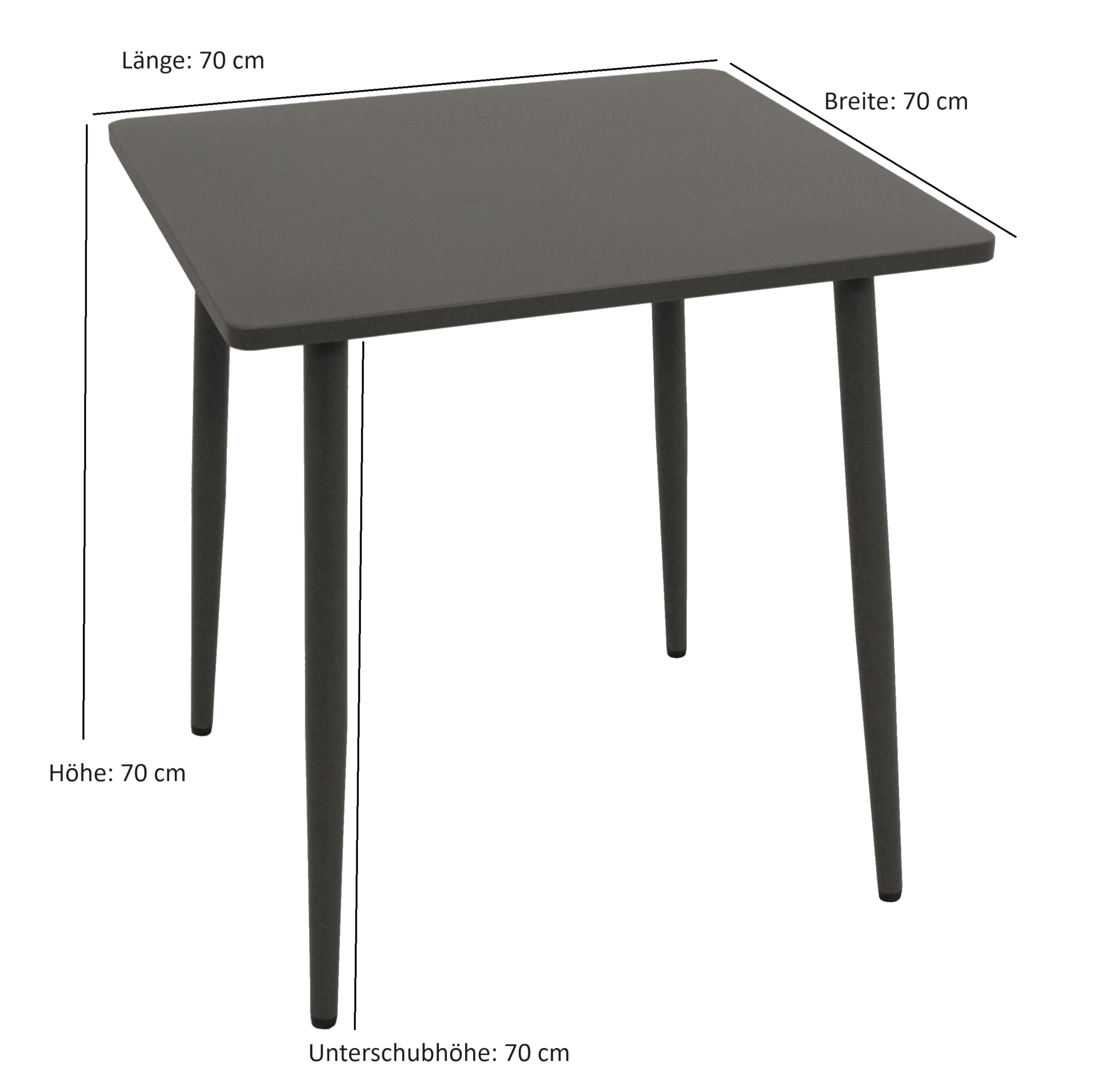 DEGAMO Bistrotisch Gartentisch Denver 70x70cm quadratisch, Metall/Stahl anthrazit, Indoor und Outdoor