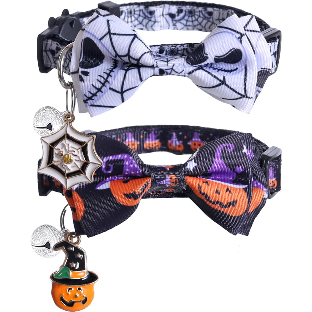 Halloween-Katzenhalsband, mit niedlicher Fliege und Glöckchen, verstellbar