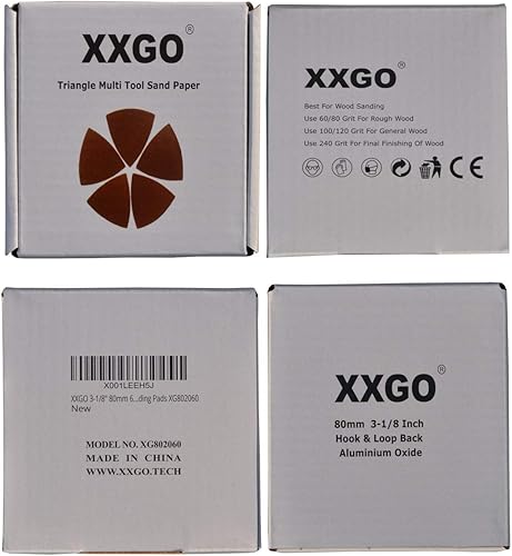 Miniatura 6 de XXGO 3-18 pulgadas 3.150 in, 60 piezas de 60 granos triangulares de gancho y bucle, multiherramienta de lija para lijado de madera, ajuste de 3-18