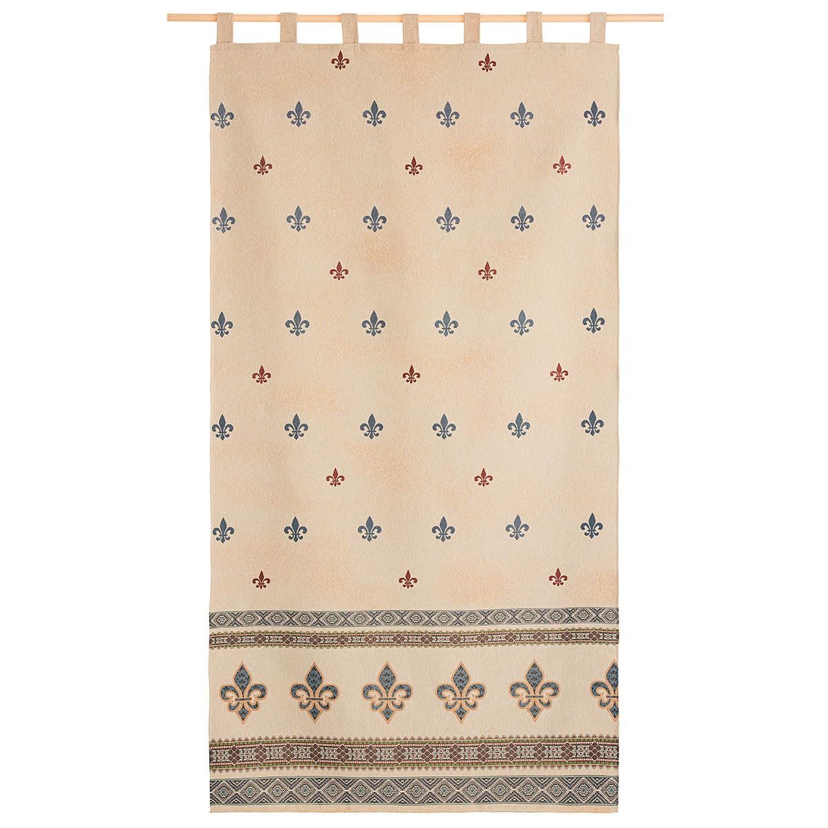 Cortina alpujarreña con trabillas FLOR DE LIS Nº52 de 140x260 cm, Tejido jacquard, de fácil mantenimiento y resistente. Confeccionada con trabillas. Diseño rústico. Cortina de puerta exterior