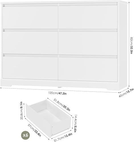 Miniatura 2 de FOTOSOK Cómoda blanca, Cómoda blanca de 47.2" de alto para dormitorio, cómoda de madera moderna con cajones profundos, cómoda con cajones para sala