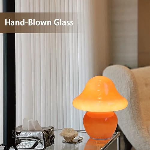 Miniatura 2 de HEQET Lámpara de hongo naranja y blanco lámpara de mesa de cristal para dormitorios sala de estar lámparas estéticas para dormitorio bonita lámpara