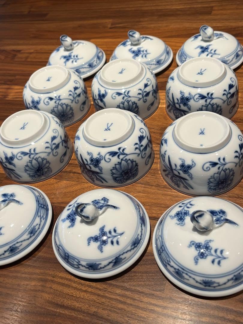 マイセンMeissen ブルーオニオン6個セット蓋付きスープカップ