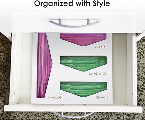 Miniatura 2 de Cozee Bay Paquete de organizador de bolsas de bambú y dispensador de envoltura para cajón de cocina y montaje en pared (blanco)