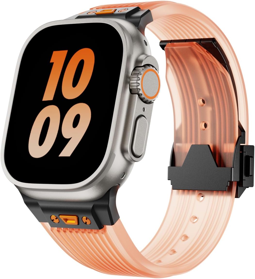 Luxury Band Clear for Apple Watch Ultra 2/Ultra 49mm 46mm 45mm 44mm 42mm(Series 3) Band,Silicone Transparent Straps with Metal Connector for iWatch Series 10 9 8 7 6 5 4 3 SE