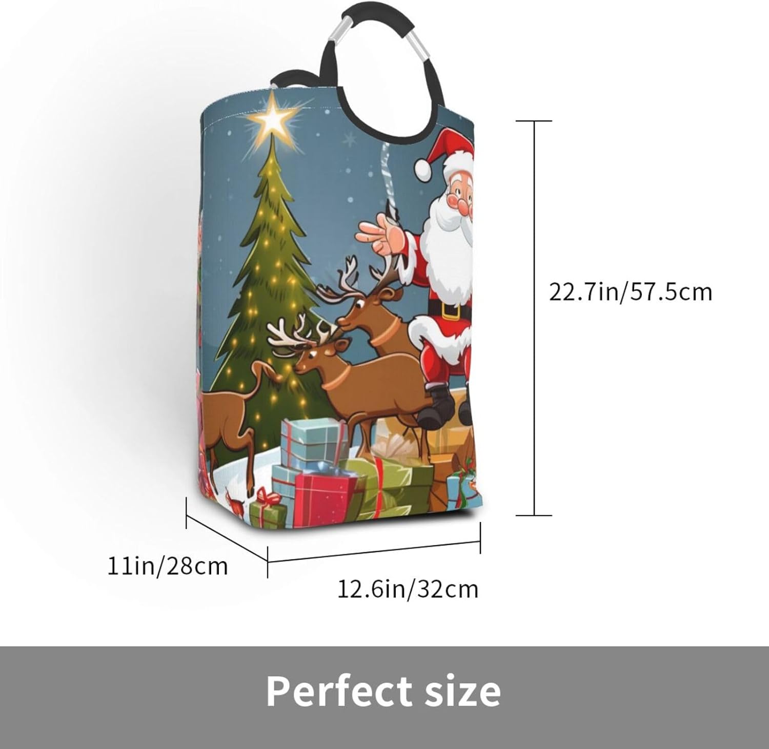 Merry Christmas Printed 50L Laundry Baskets Hamper with Handles, Square Dirty Clothes Hamper for Laundry Room Bedroom Bathroom