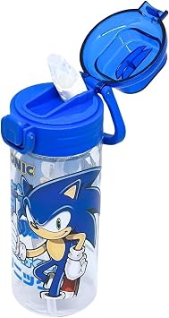 Wiggle 500ml Sonic Temalı Desenli Yumuşak Silikon Pipetli Kulplu Kilitlenebilir Su Matarası