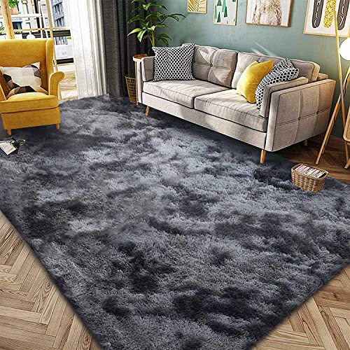JURLEA Tapis Salon - Tapis Moelleux Modernes Grand Tapis Chambre en Peluche Antidérapant Décoratif Accueil(Gris Noir, 200 x 250 cm)
