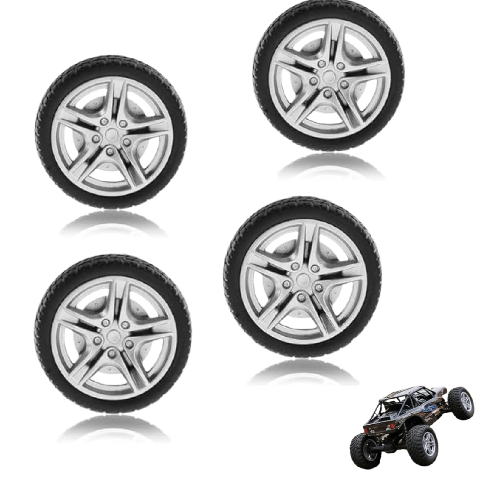 Kryoflare 4Pcs Black Rubber Tires, 48mm Simulation Wheel Set for RC Models, DIY Remote Control Vehicle Parts，DIY RC Spare Parts Easy Installation Small in Size Toy Parts