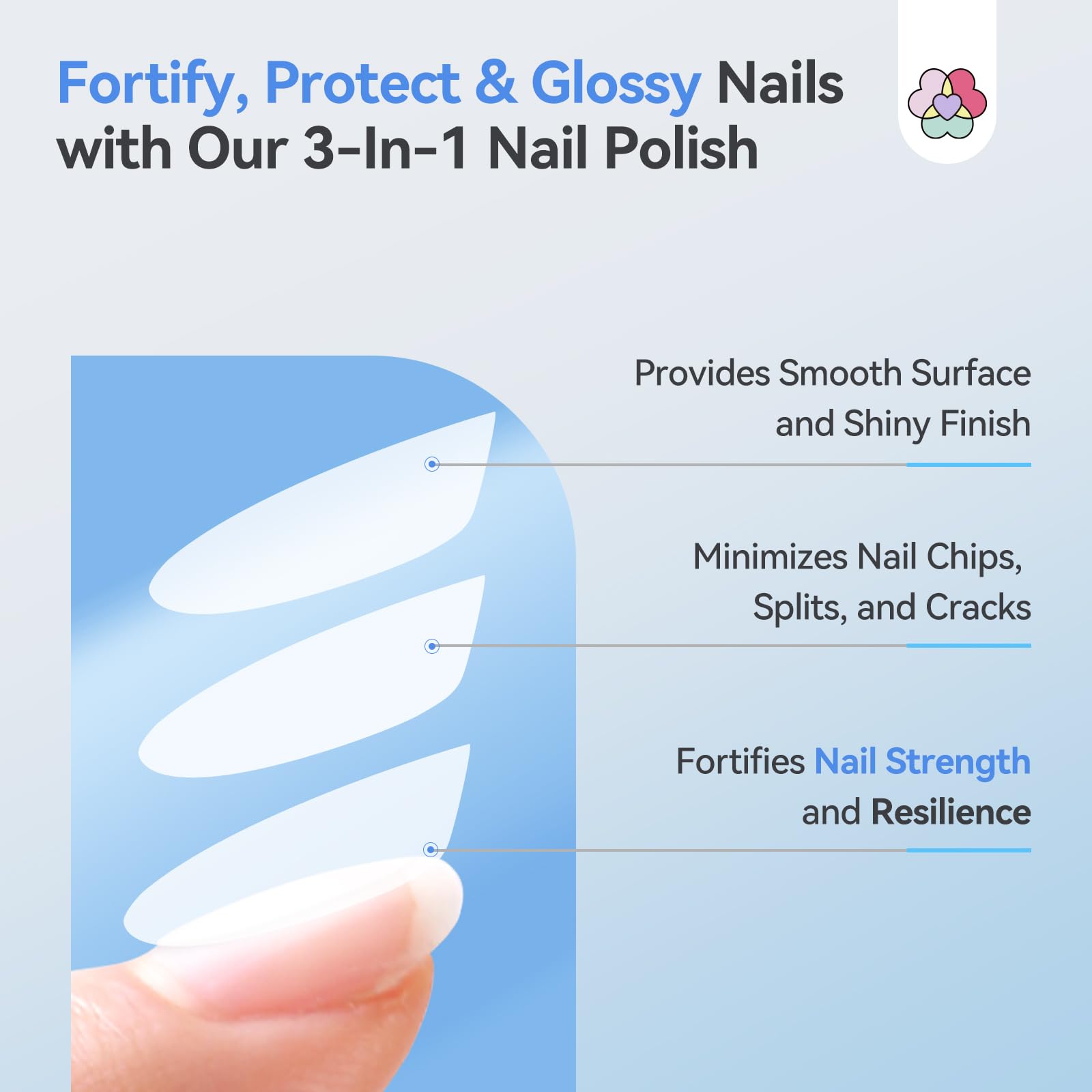 SAVILAND 3 in 1 Base & Top Coat & Nail Strengthener: 15ml Quick Air Dry Clear Nail Polish Strengthener for Damaged & Weak Nails Nail Hardener Extra Strong and Growth for Nail Care Treatment - Image 4