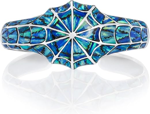 SPIDER NET CUFF Blue Opal Stone 925 Sterling Silver Handmade Bracelet for Men and Women