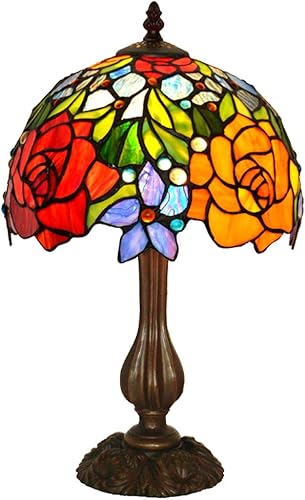 HT Tiffany Style Mini lámpara de mesa de 10 pulgadas de ancho, pantalla de vitral, base de aleación de zinc, 1 luz, iluminación tradicional hecha a