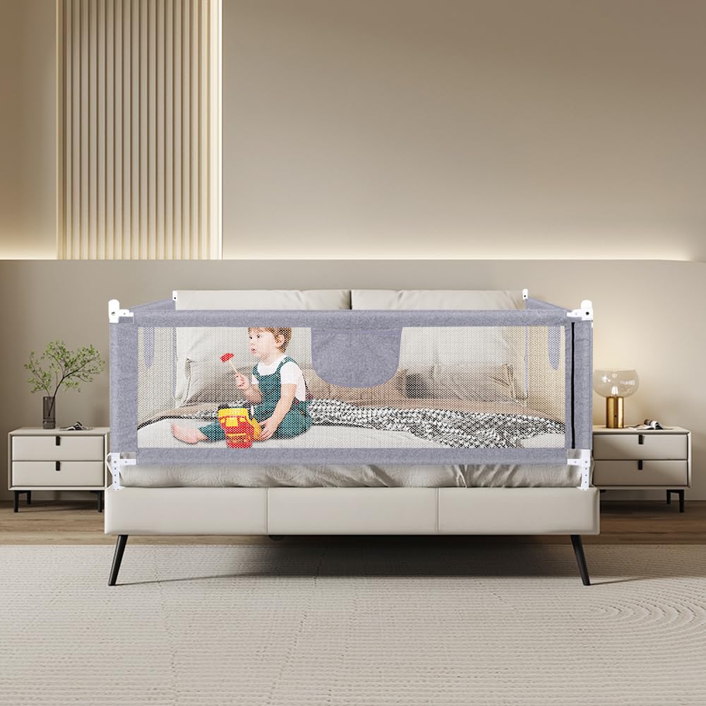 Sponde Letto Bambini Regolabili - Barriera Di Sicurezza 200x70x25 Cm, In Tessuto Oxford - Foto 6