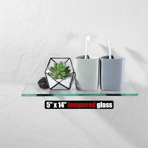 Miniatura 4 de JQK TGS101L14-ORB - Estante de vidrio para baño de bronce aceitado, almacenamiento de ducha de vidrio templado de 14 x 5 pulgadas, montaje en pared