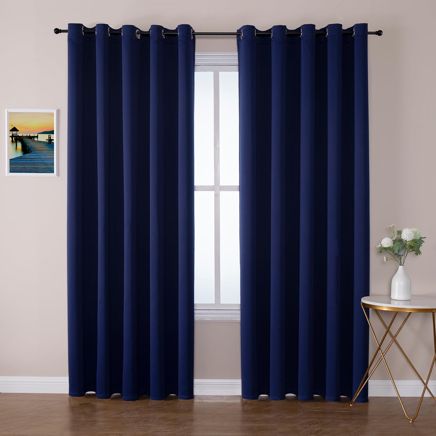 ChrisDowa Blackout Curtains for Bedroom and Living Room 70 Inches Wide | 2 Panels Set, Extra Wide, Thermal Insulated, Light Blocking, Room Darkening, Grommet, Window Drapes, Navy Blue, 70 x 84 Inch