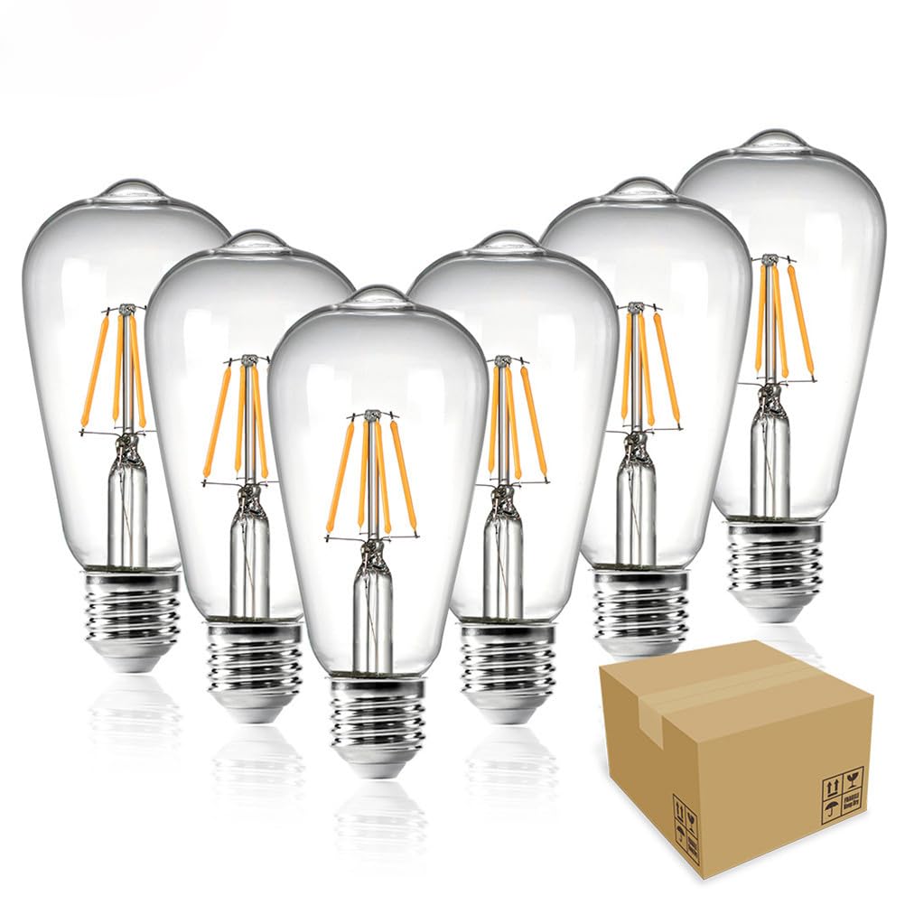 Bombilla LED ST64 de Estilo Vintage con Casquillo E26 Edison, Bombilla Edison, Bombillas LED Regulables de Estilo Antiguo, 2700K, Cristal Transparente, ángulo de Haz de 3