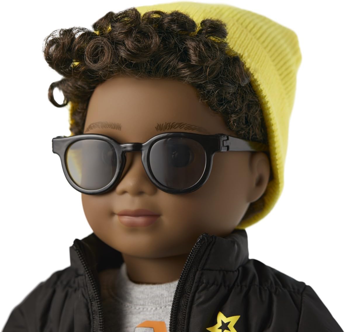American Girl Truly Me 18-inch Doll Accessories Black Puffer Jacket, Yellow Knit Beanie, and Sunglasses, For Ages 6+