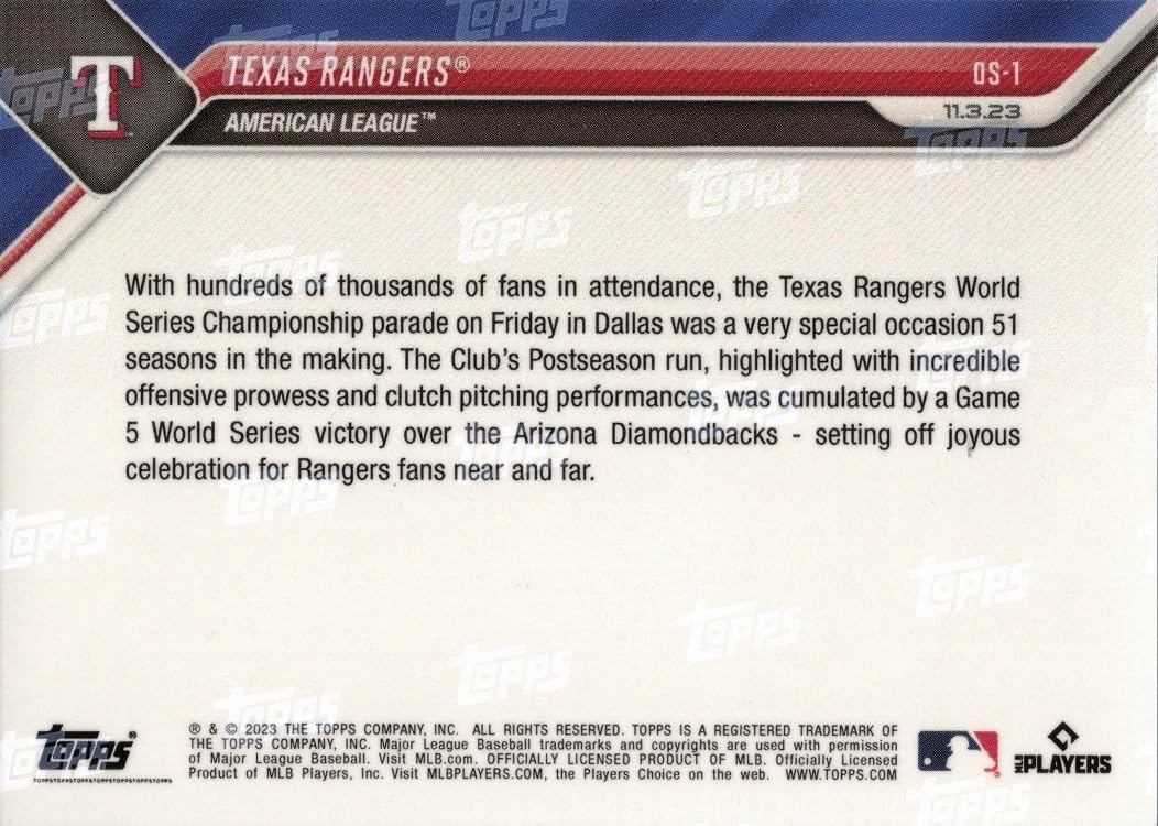 2023 Topps Now #OS-1 Corey Seager Holding Texas Rangers World Series Championship Trophy Baseball Card