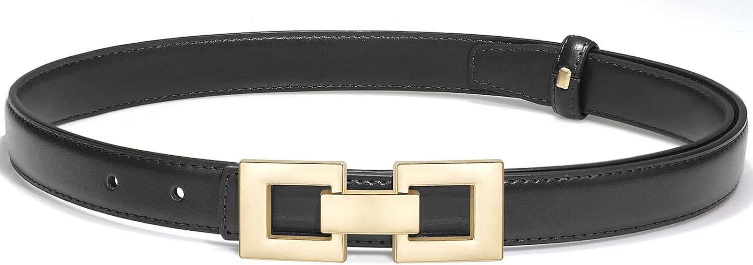 Glamorstar Women Skinny Belts Thin PU Leather Waist Belt with Gold Buckle