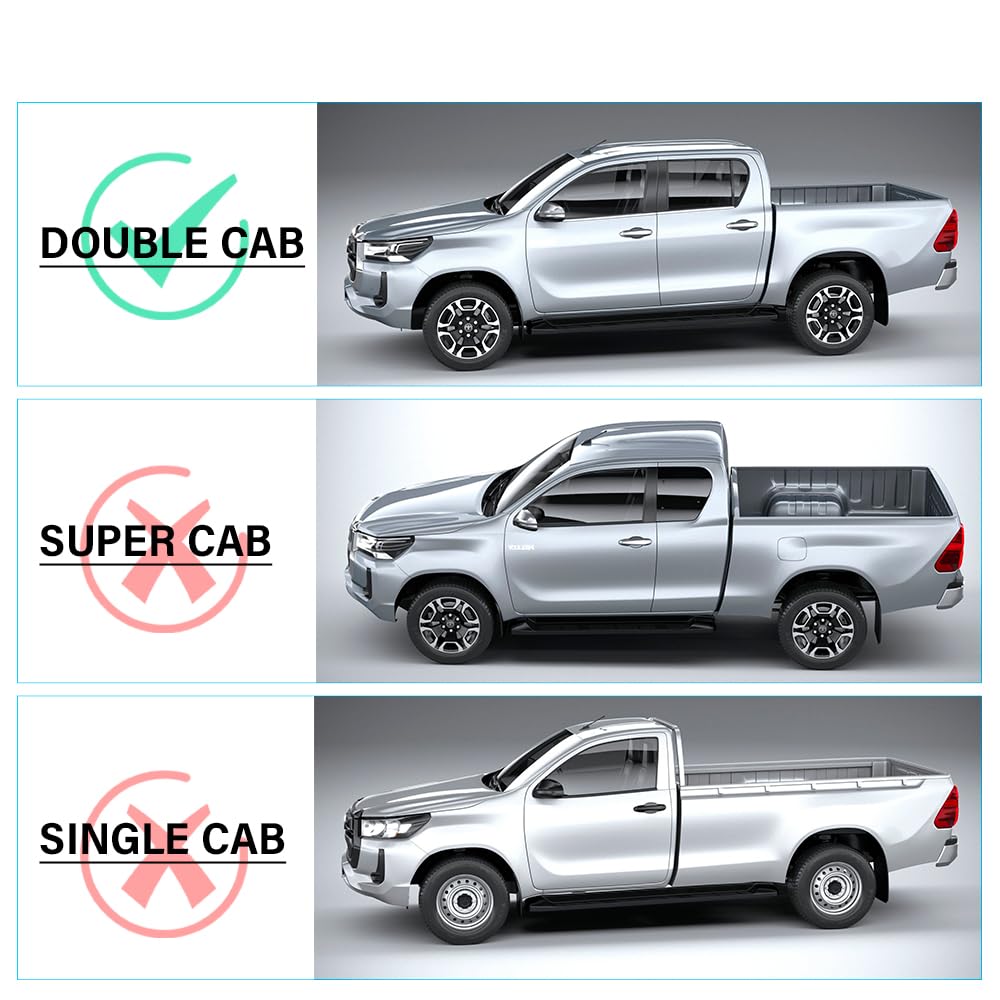 Kit de Protección de 3 Piezas para Toyota Hilux 2021-2026 (Invincible GR Sport) Doble Cabina, Protector de Portón Trasero con Recorte para Maneta y Rieles Laterales LLDPE - Negro Mate (Caja Abierta)