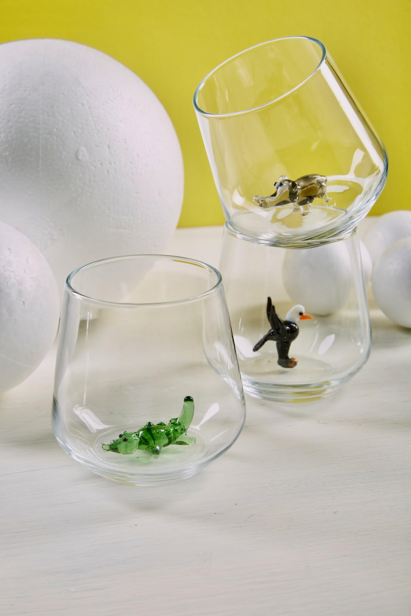 Verre à Eau | Gobelets | Lot de 6 | 345cc | Série de Safari | Fête | Cadeaux de Noël | Figurines en Verre de Murano pour la décoration intérieur