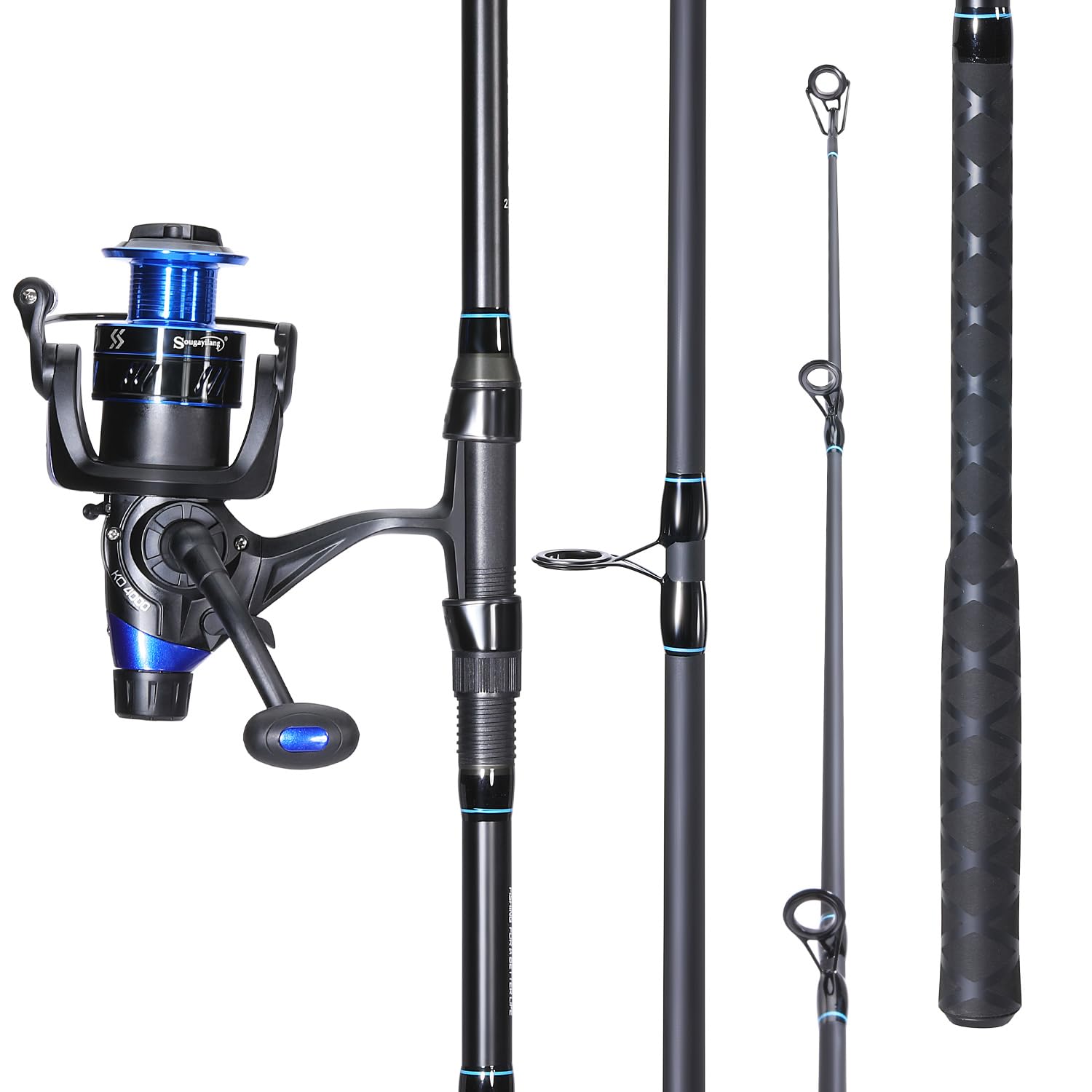 Sougayilang Canne à pêche à la carpe et moulinet, 3 sections de haute qualité en carbone, canne à pêche et moulinet, kit de pêche à la carpe avec ligne de pêche, hameçons