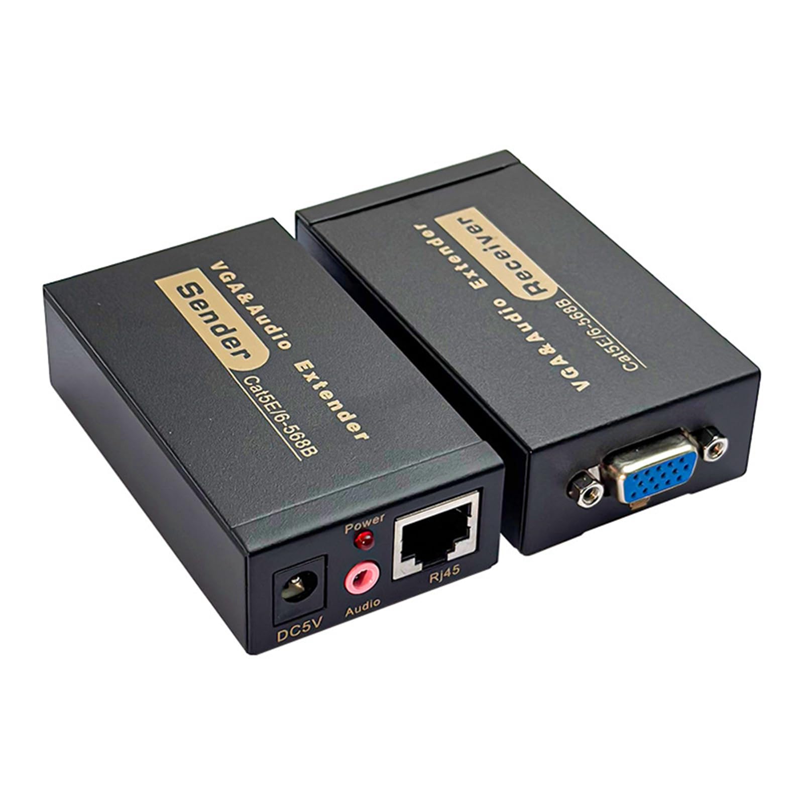 Annadue VGA su Ethernet Extender, 328ft/100m da VGA a HDB15-F, RJ45, Sound DC3.5, Trasmettitore VGA e Ricevitore (1 Mittente +1 Ricevitore) (Spina europea)