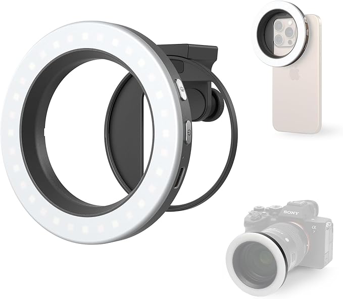 SmallRig Vibe P30 67mm Ring LED Video Light, Compact Bi-Color Light with High CRI ≥90, for 67mm Phone Mounts/Cases/Lenses, for Content Creation, Universal Threaded Filter Adapter Kit 5203