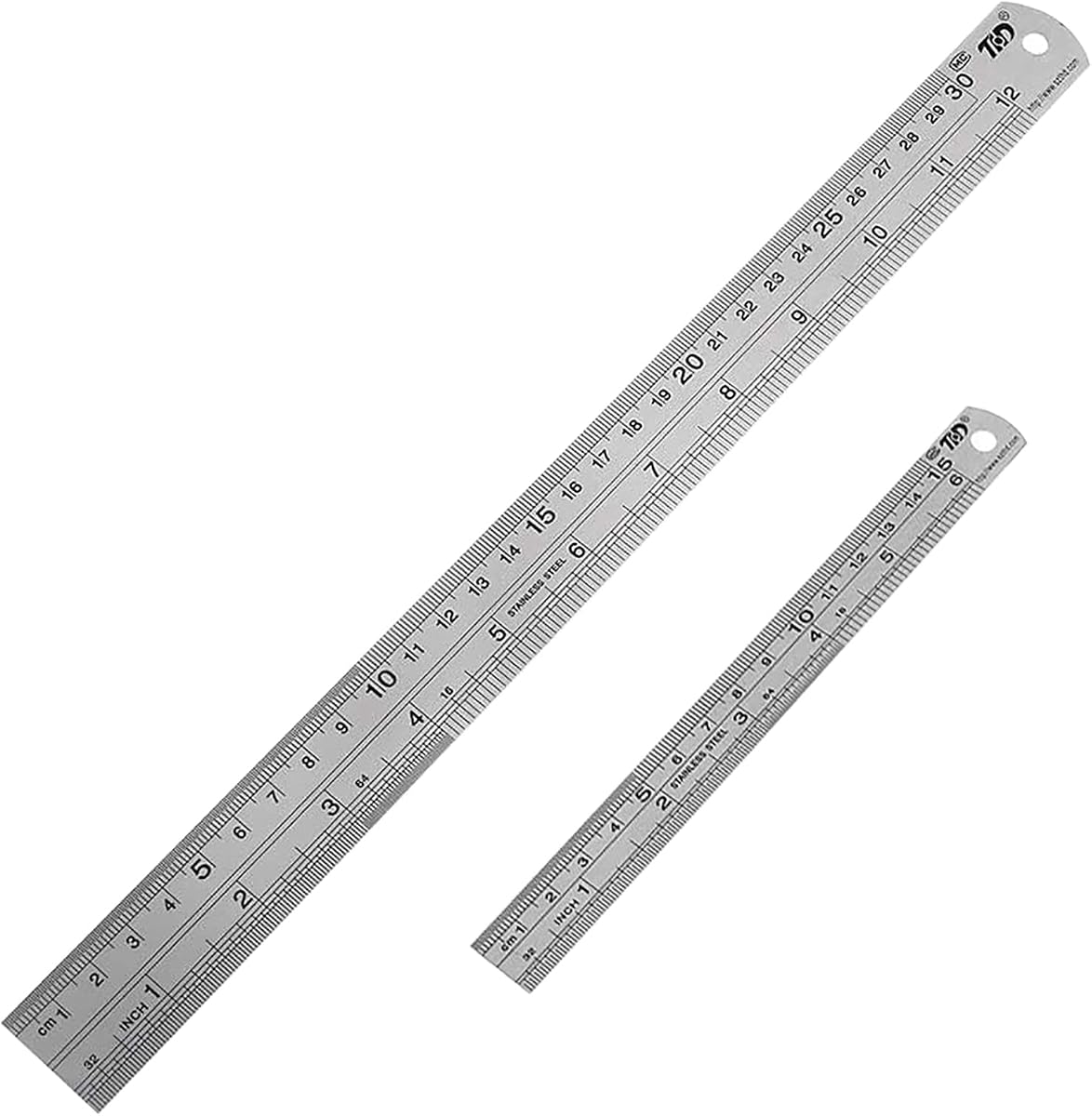 Juego de reglas de metal, reglas de acero inoxidable de 6 y 12 pulgadas con pulgadas y centímetros, regla de dibujo de medición de precisión métrica, plateada