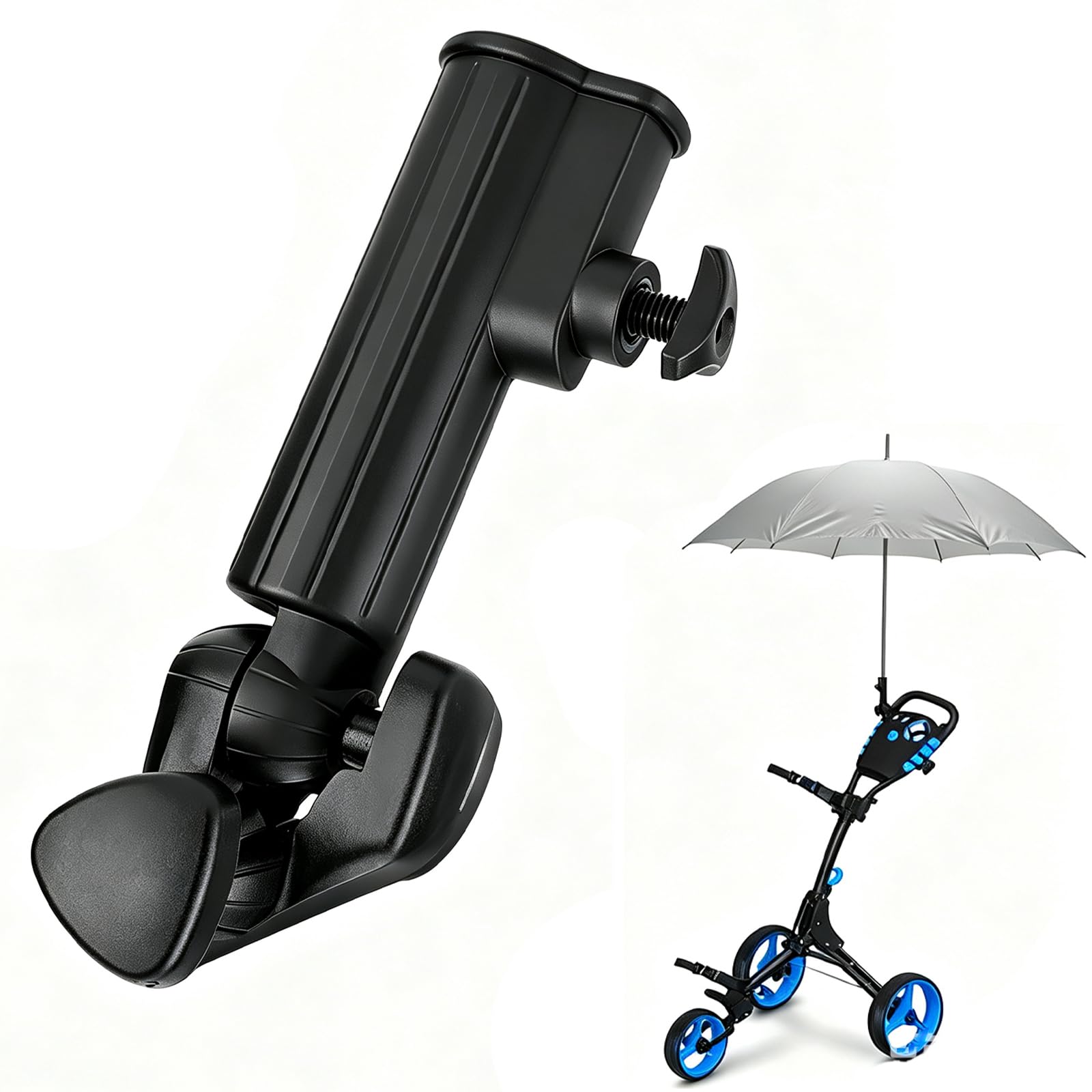 Golf Umbrella Holder for Trolley, Universal Adjustable Bracket for Golf Push Trolley and Cart, Black Weather Protection Accessory for Outdoor Activities, Compatible with Various Transport Modes