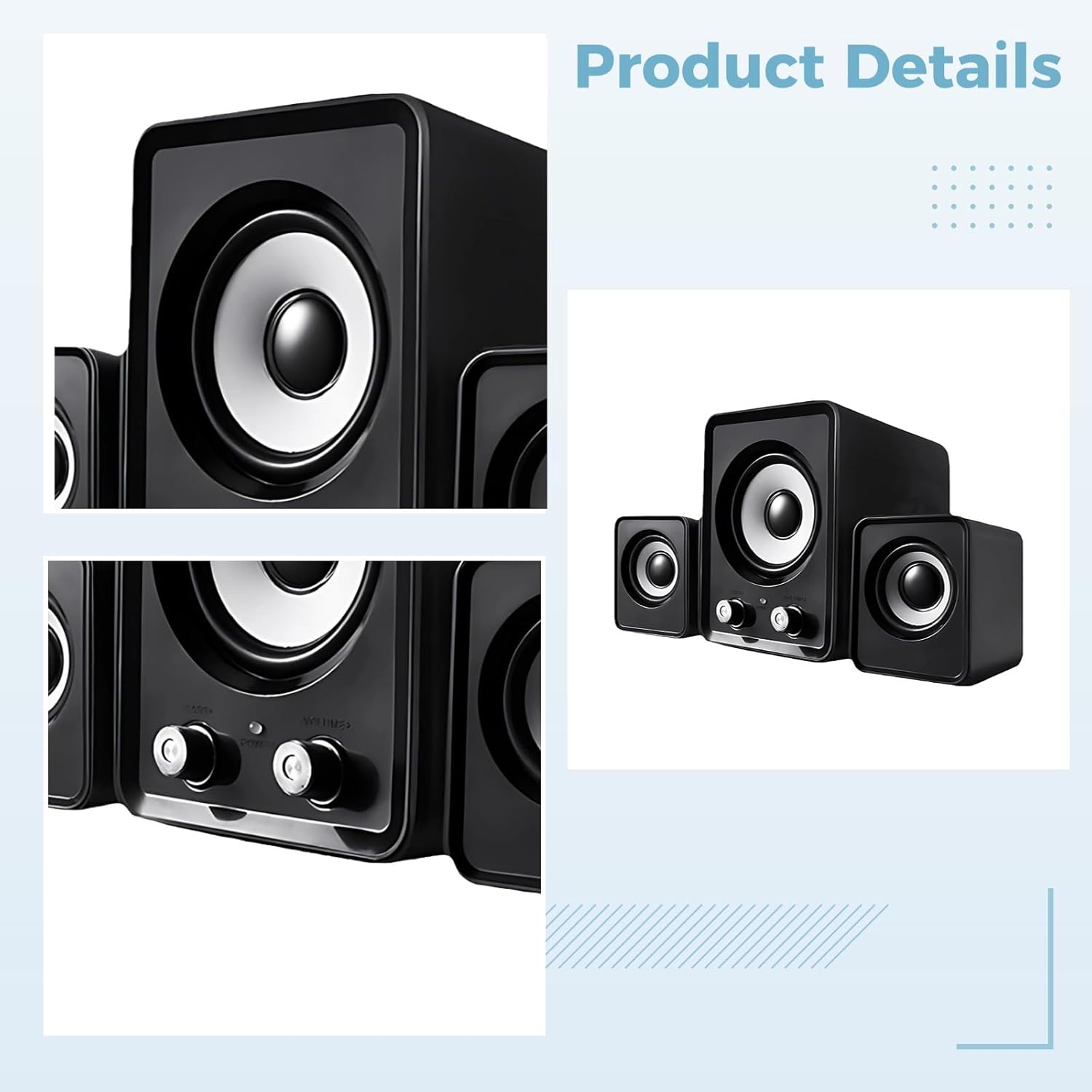 Black USB Powered Computer Speaker, 360° Surround Sound, Wired for Desktop Pc, Volume Knob