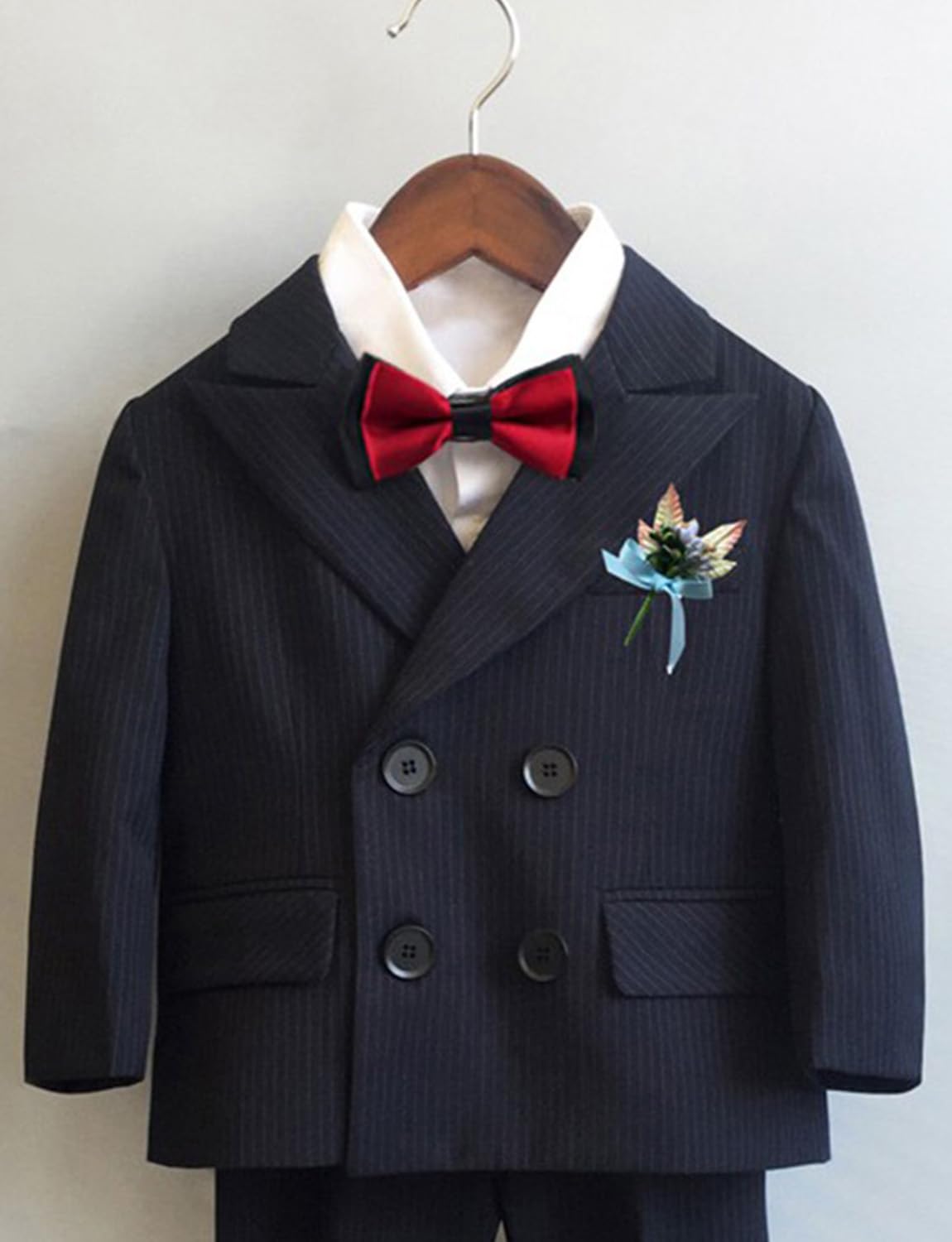 Jungen Nadelstreifen Blazer Spitze Revers Zweireiher Knöpfe Bankett Anzug Jacke Freizeitmantel Hochzeit