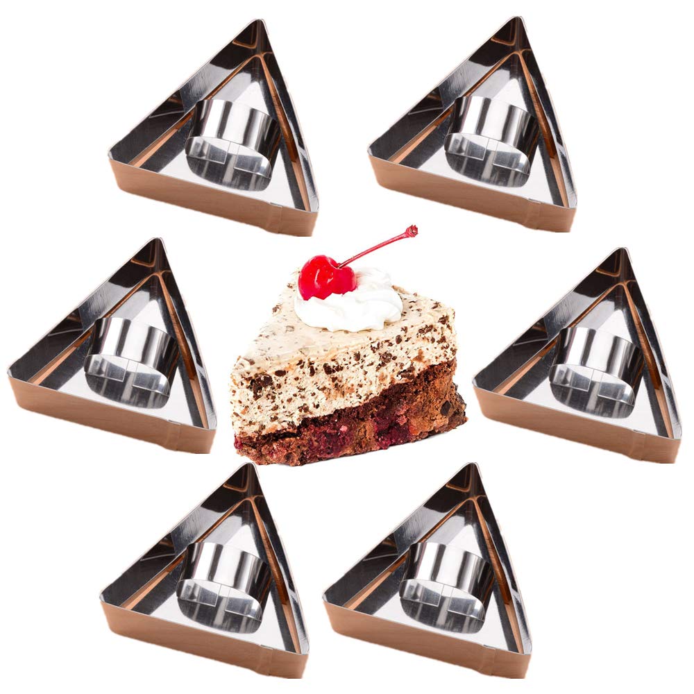 OnePine Stainless Steel Cooking Rings Dessert Rings Mini Cake and Mousse Ring Mould Set with Pusher - Triangle shape, 6pcs/set