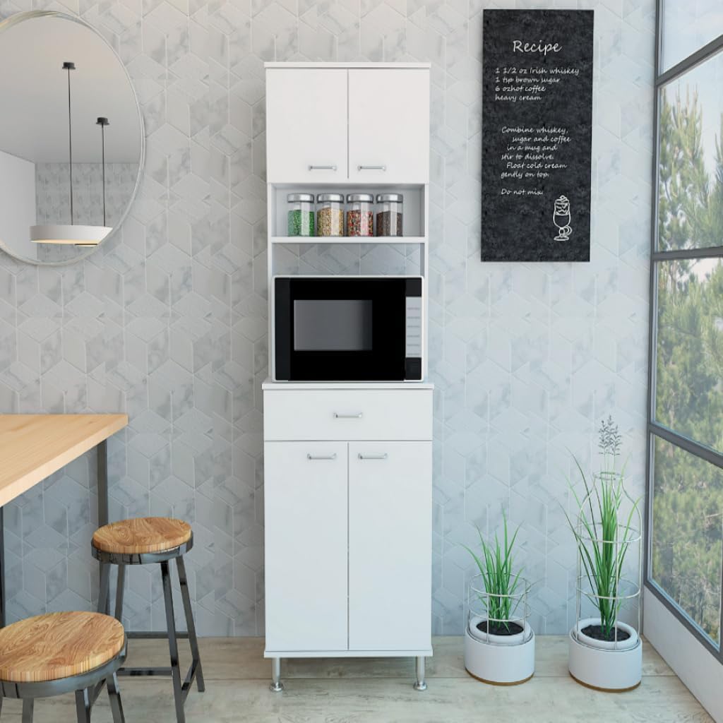 Tuhome Santoro 60 Pantry Cabinet with Double Doors, Five Adjustable Shelves, Modern Storage Solution for Kitchen, Dining Room, or Utility Rooms