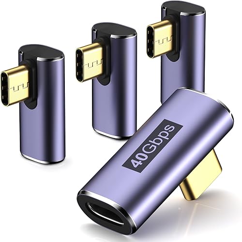 USB C Right Angle Adapter (4 Pack) USBC 90 Degree Adapter with 8K 60Hz Video 40 Gbps Data Transfer PD 100W Compatible for Thunderbolt 3/4, MacBook