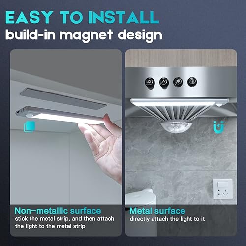Miniatura 4 de Zikopomi Luces inalámbricas para debajo del gabinete, luz recargable con sensor de movimiento para interiores, luz magnética para armario, luz