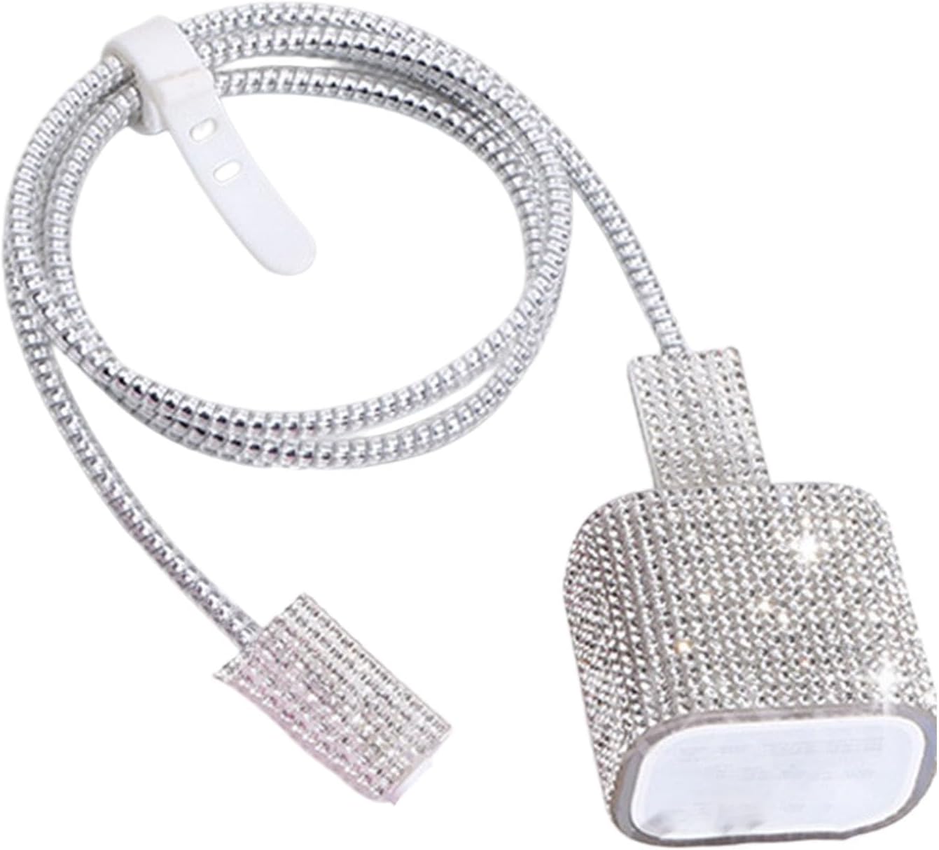 Luxury Rhinestoned Charging Case with Wire, Silver