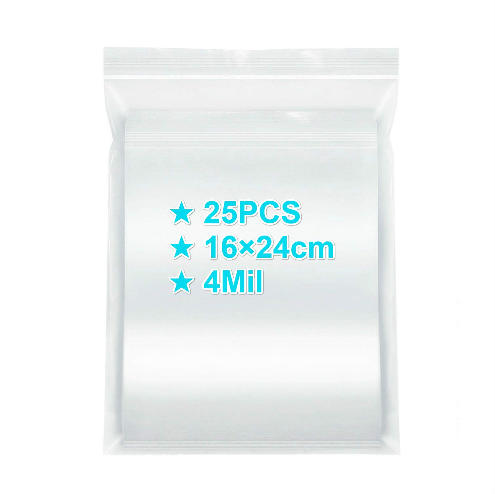 Ydd 4Mil Ziplock Bags 16×24Cm, 25Pcs, 4 Mil Extra Thick Medium Size Clear Plastic Resealable Grip Seal Bags With Lock Seal Zipper, Storage Pouches For Food Sandwich Mask Incense Packaging