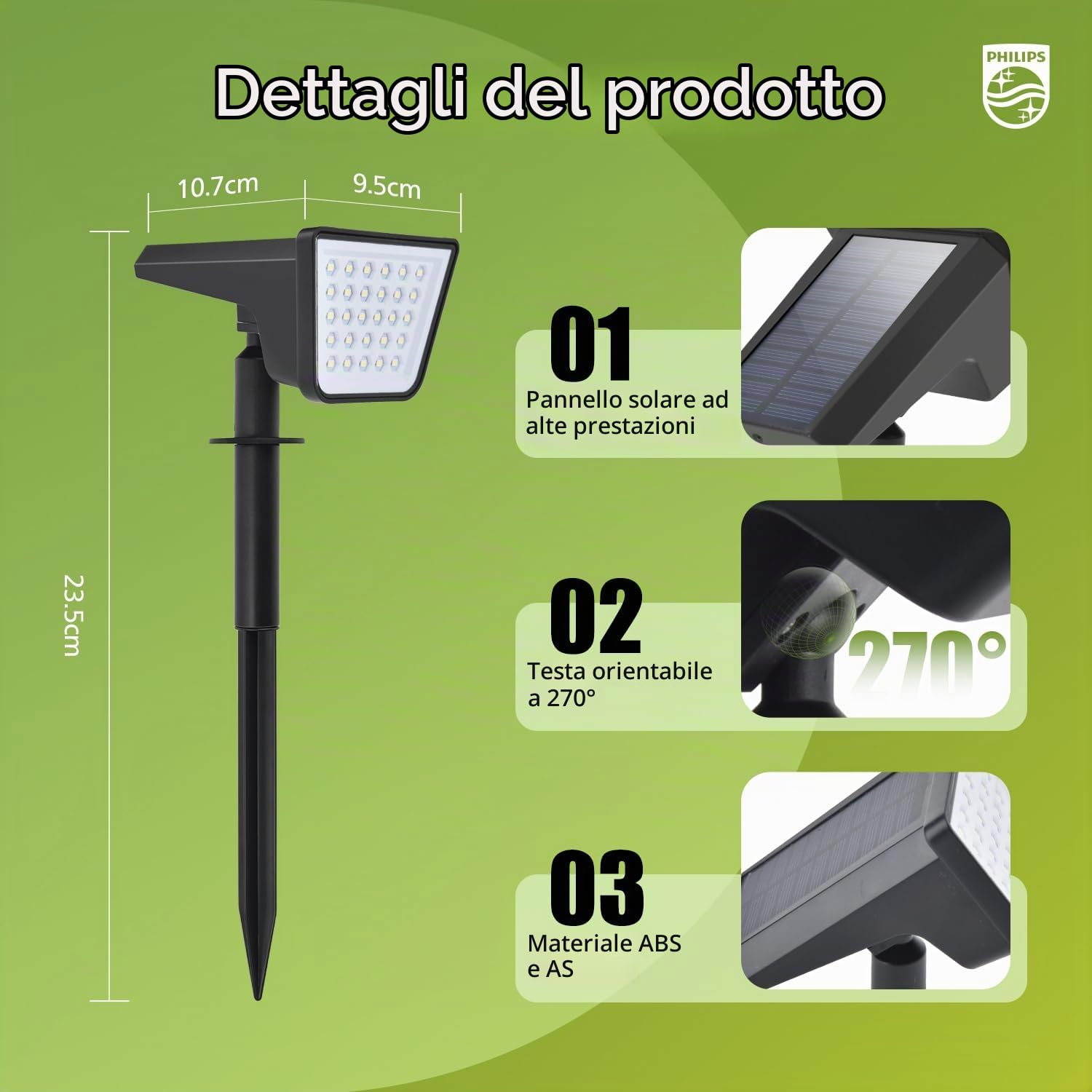 Philips Set di 6 faretti da esterni, impermeabili, 28 LED 7500 K, illuminazione paesaggistica per giardino, vialetto e prato, funzione crepuscolo all'alba