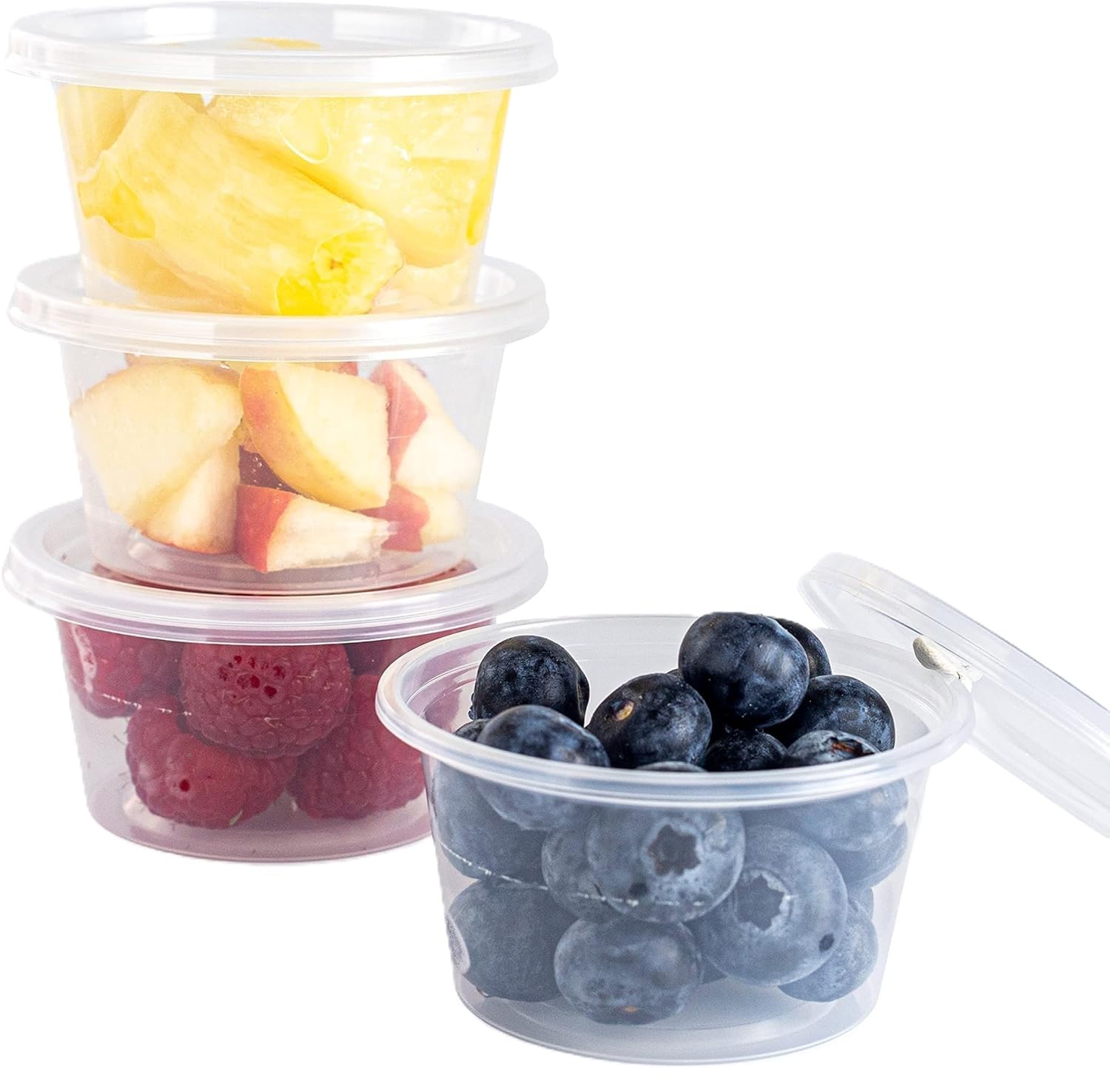 encase 50 Plastic Containers with Lids | 4oz Round Storage Containers |Small Sauce Pots for Takeaway Food, Delivery, Catering, Restaurants for Sauce, Dips, Salads