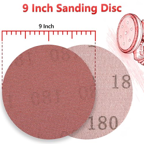 Image of 25 Pcs 9 Inch Mesh Sanding Disc for Drywall Sander 180 Grit | Hook and Loop Anti-Clogging Dust Free Round Sandpaper for Mud Coat Finishing, Fine Plaster Smoothing and Primer Prep