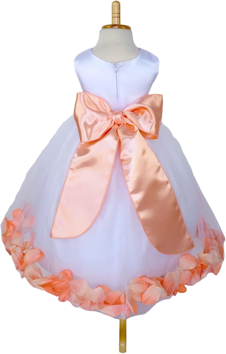 Rose Petal White Tulle Satin Flower Girl Gown Birthday Wedding Pageant