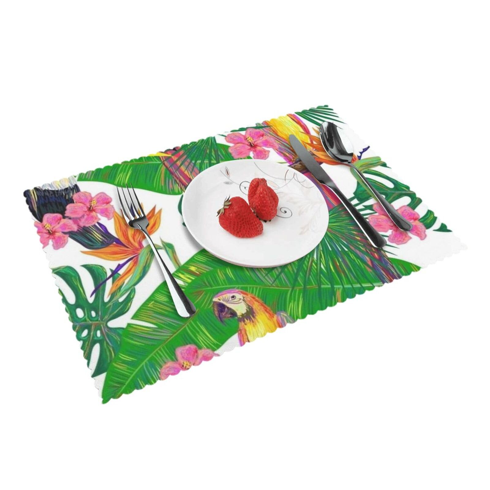 Toucans Parrot palm tree leaves Printed Placemats Set of 4 PCS Washable Placemat for Kitchen Table Heat-resistant Table Mats 45x30 CM