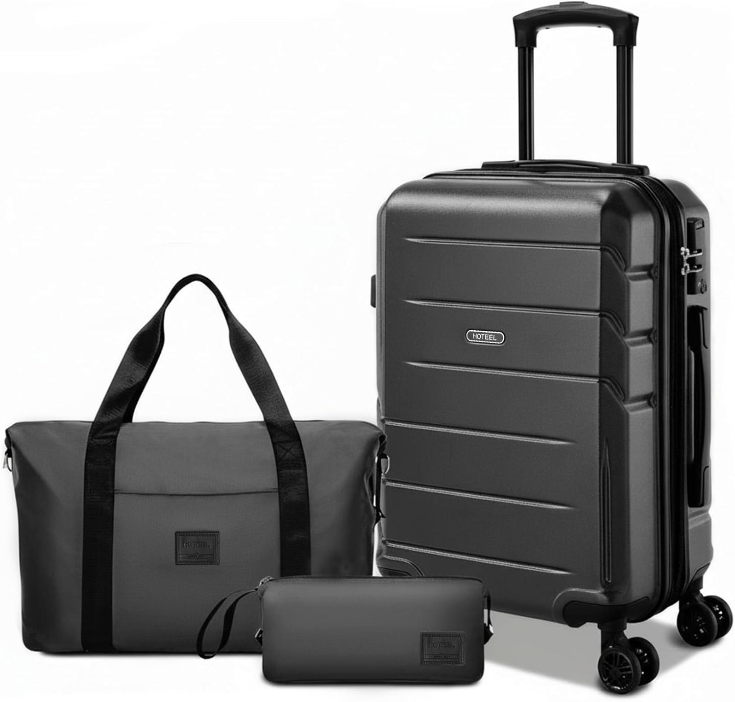 Hoteel Luggage Sets 3 Piece Expandable (4-YEARS WARRANTY) ABS+PC Hardshell Carry On Luggage Airline, Carry on Suitcase with Spinner Wheels & TSA Lock for Travel, Business, Black (20in/DB/TB)