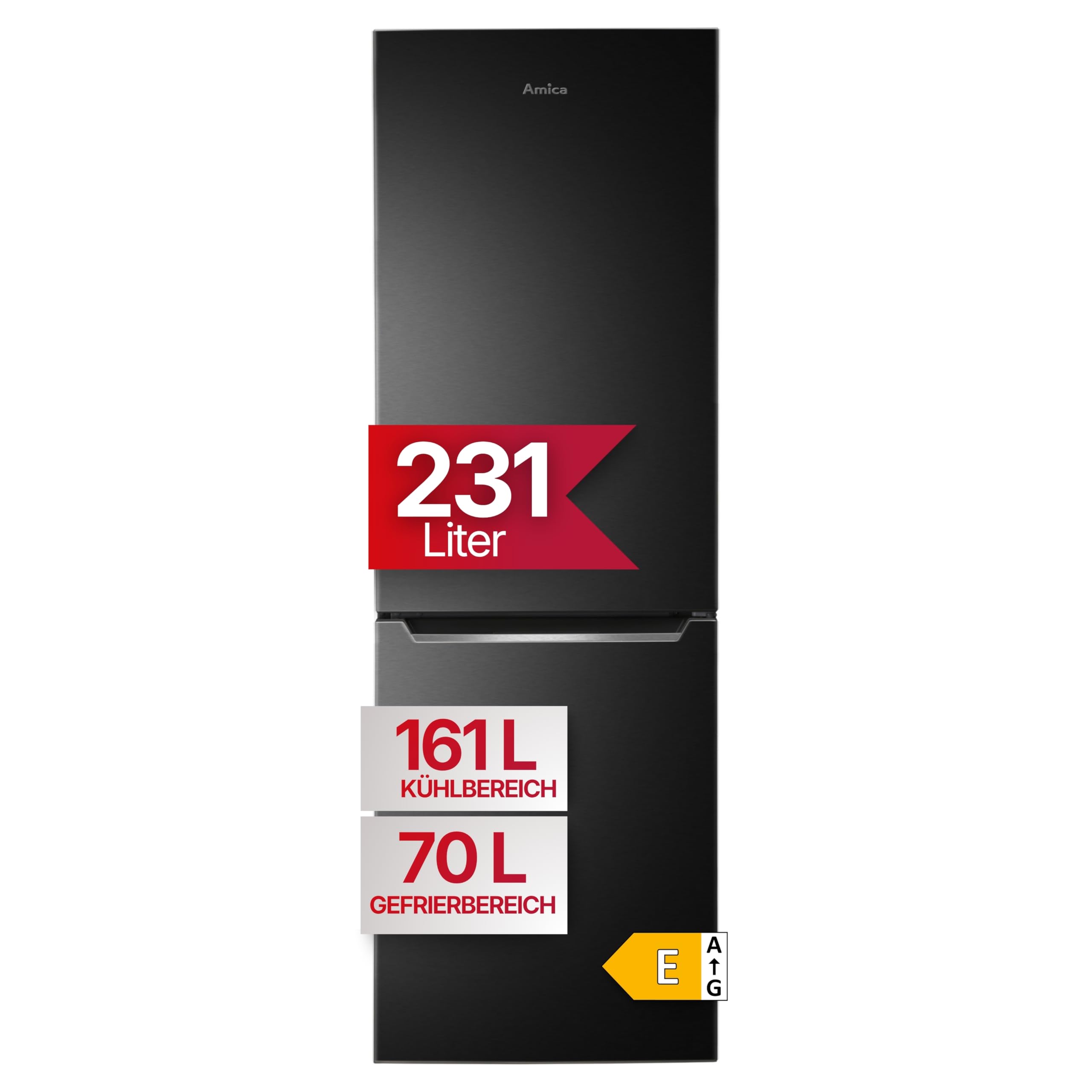 Amica Kühl Gefrierkombination freistehend mit Total NoFrost 170 x 54 cm VitControlPlus Schublade elektronische Steuerung Superkühlen und Supergefrieren - schwarze Edelstahloptik