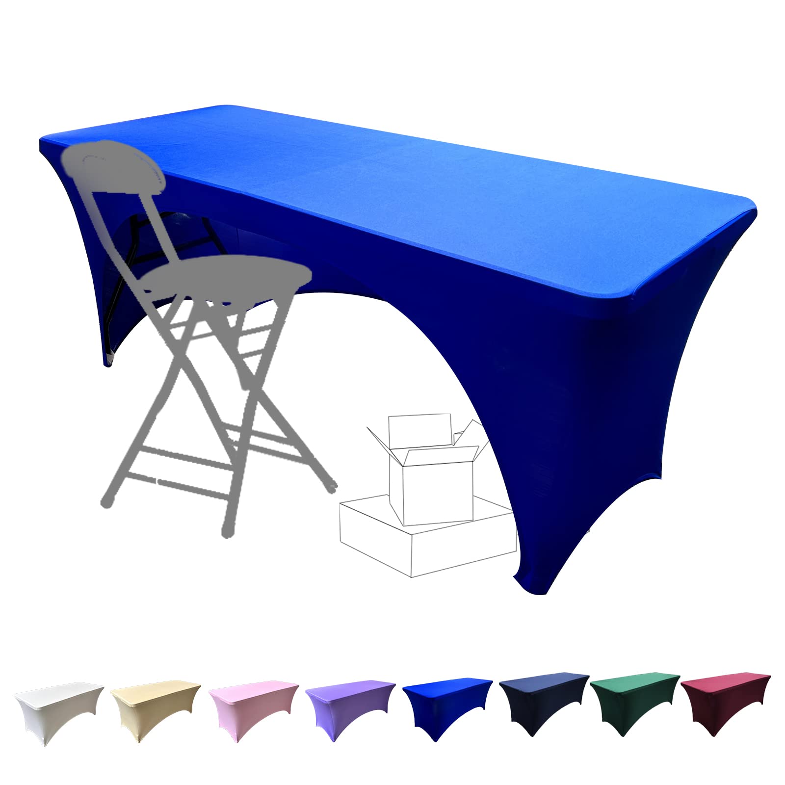 DololooDololoo Stretchable Tablecloths 6ft for Rectangle Tables with Open Back, Fitted Spandex Rectangular Patio Table Covers, Wedding, Party, Kitchen, Beauty Event Decoration-Royal Blue