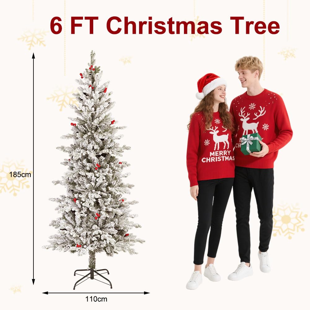 Albero di Natale artificiale preilluminato da 185 cm, albero di Natale a matita sottile con 200 luci LED bianche e calde, punte dei rami, decorazione natalizia per interni, esterni, casa e ufficio.