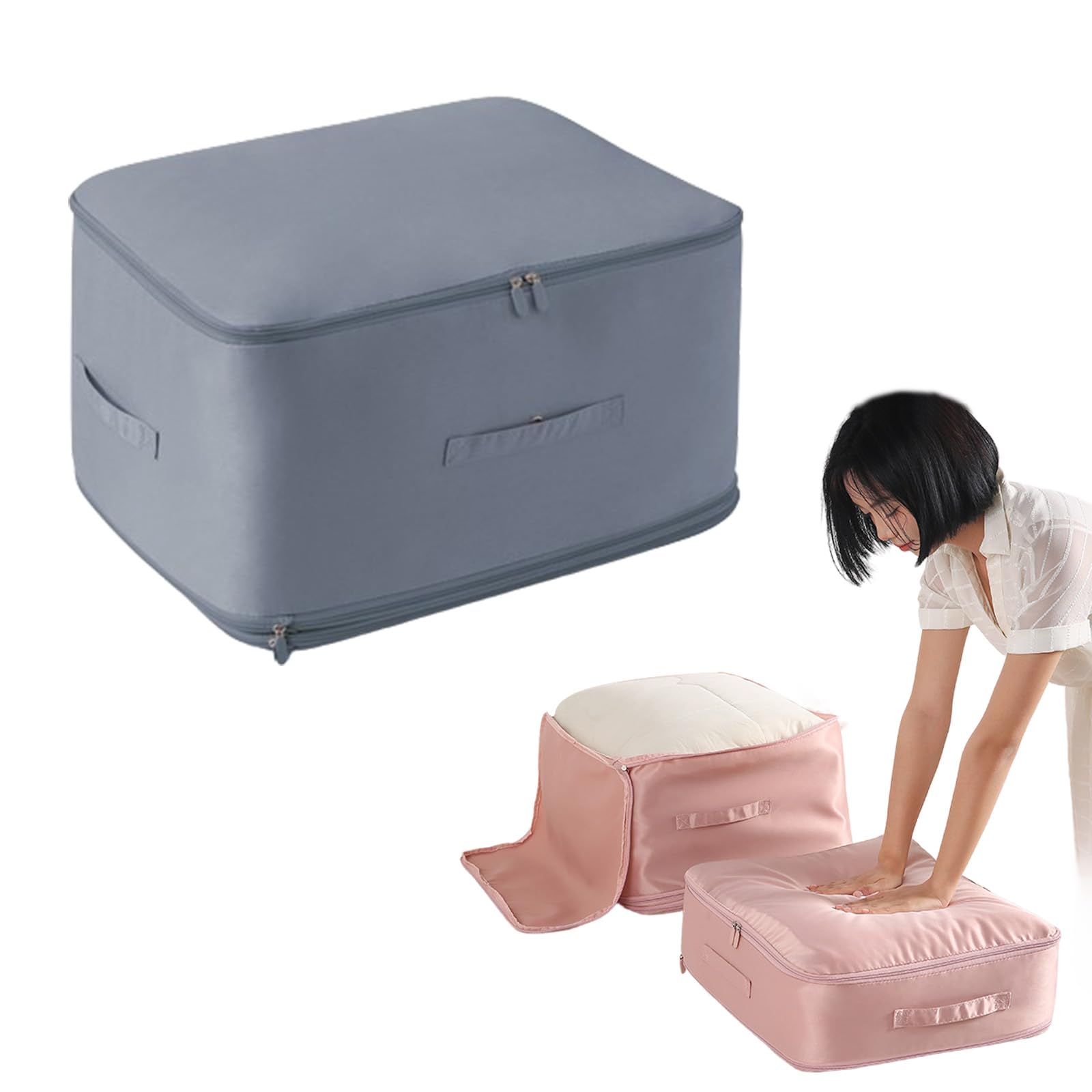 Georcep C-Blue Ultra Space Saving Self Compression Organizer, Heavy Duty Moving Bags, Space-Saving Storage Tote With Zipper For Comforters, Clothes, Blankets, Bedding (,Large)