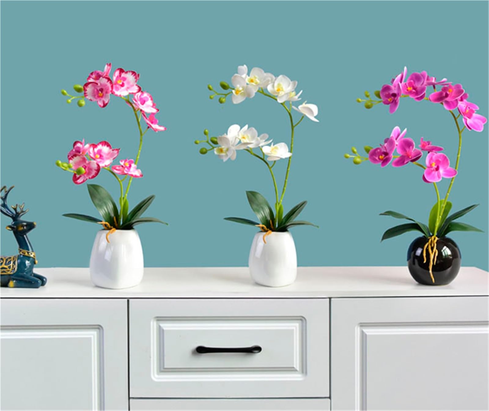 Plantas Artificiales de Interior orquídea Mariposa, Ideal for decoración del hogar, la Oficina o hoteles. Verdes Artificiales en Maceta.(Pink)