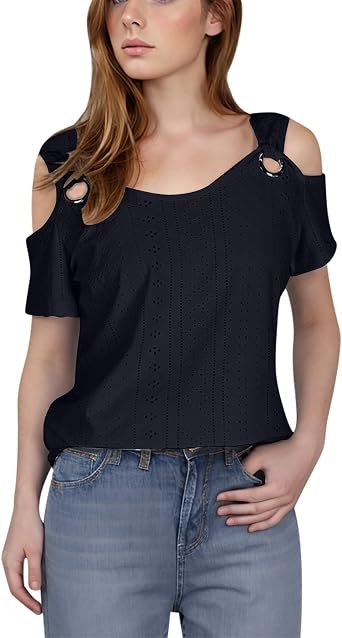 Womens Tops Plain Slim Basic V-Neck Tee Shirt Off Shoulder Short Sleeve Spring Summer Tunic Clothes Y2K Tees 2025